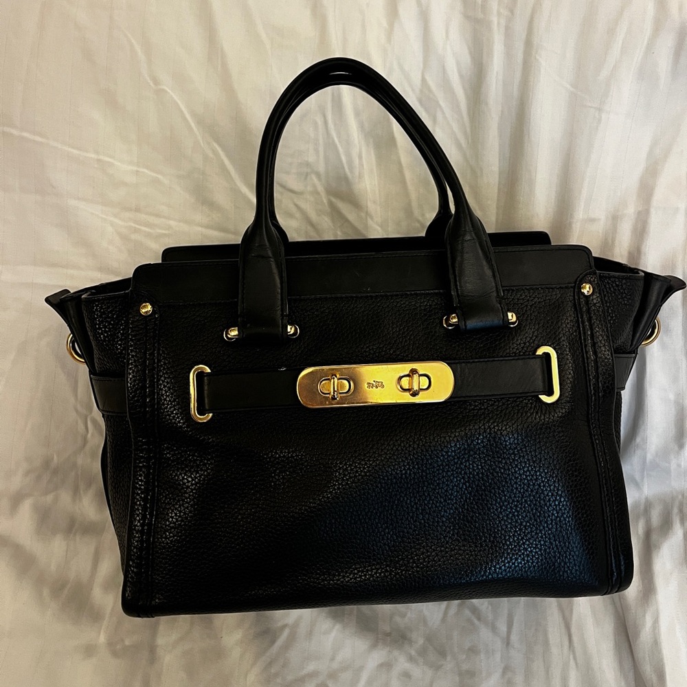 Coach Swagger Bag, Black Leather and Gold Hardware
